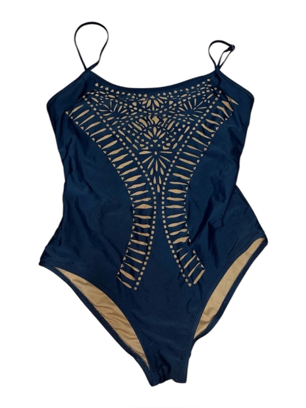Mossimo one piece bathing suit black and tan. Front cut out design women’s large
